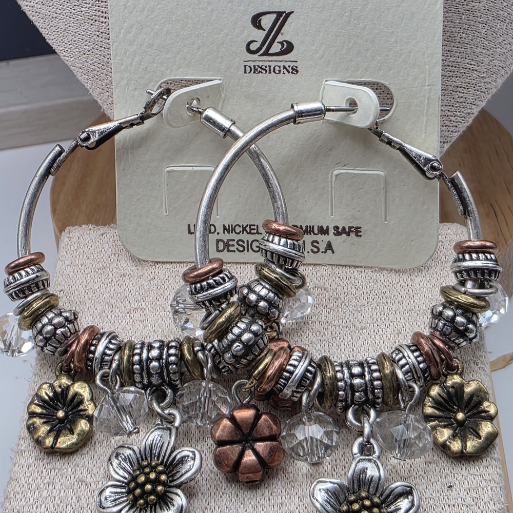 Mixed Metal Floral Charm Earrings (285)